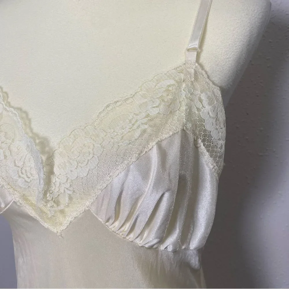 Vintage 80's Union Made Off White Lace Slip Dress Women's Size 38